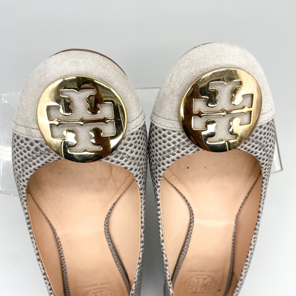 Tory Burch Serena Womens 7M Grey Snake Print Leather Ballet Flats Logo Preppy - Picture 8 of 12